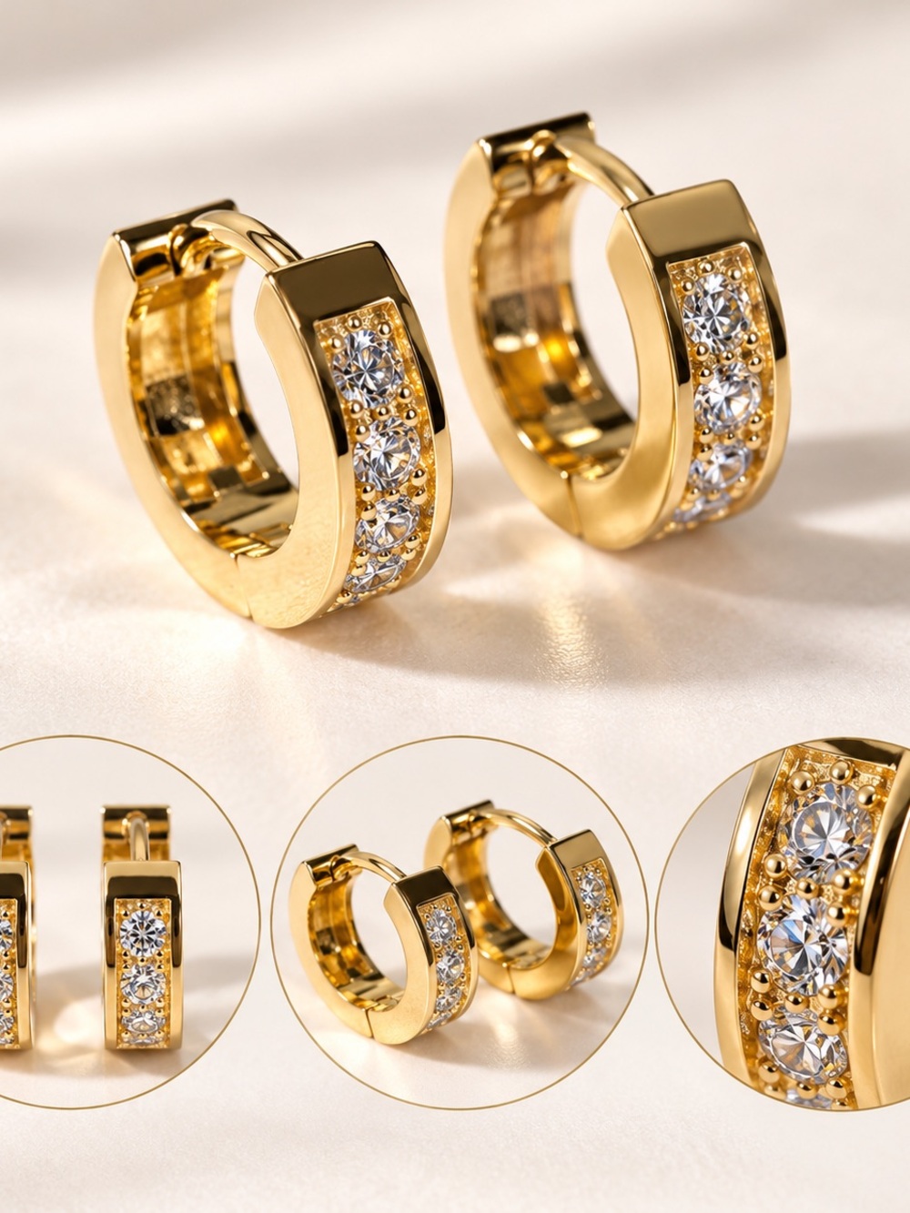 Gold Cubic Zirconia Huggie Hoop Earrings - Women Jewelry